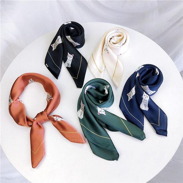 

scarves kitten mi 60cm small square scarf silk women spring, autumn and summer all-matching occupation variety, Blue;gray