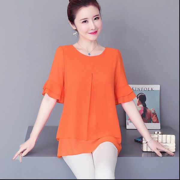 

womens shirt plus size 5xl blouse women summer chiffon shirts loose short sleeve ladies office female blusas feminina, White