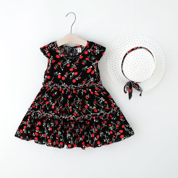 

girl's dresses born baby girl clothes toddler kids girls sleeveless floral princess dress hat outfits 2pcs sunsuit summer set, Red;yellow