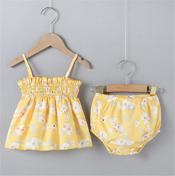 

born baby girls fashion 2-piece outfit set sleeveless floral +shorts for kids clothing sets, White