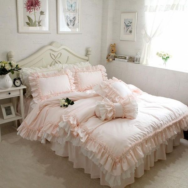 

bedding sets embroidery luxury set super sweet princess ruffle duvet cover wedding decorative bed sheet