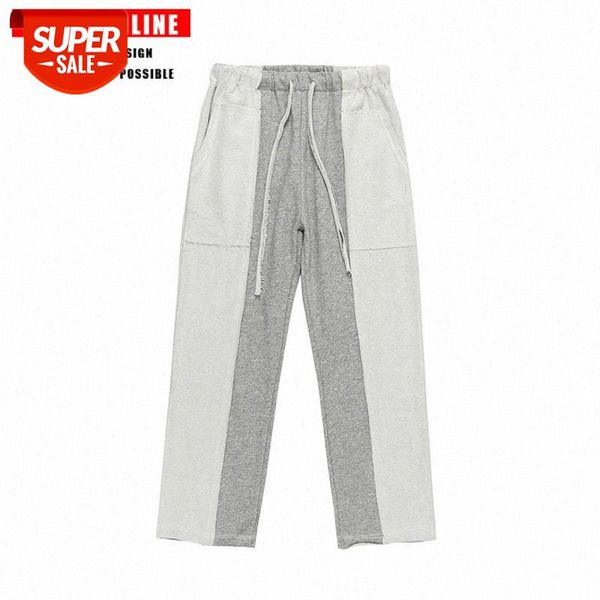 

tkpa flow stitching straight casual trousers men's elastic waist loose sports pants for lovers #kl1w, Black