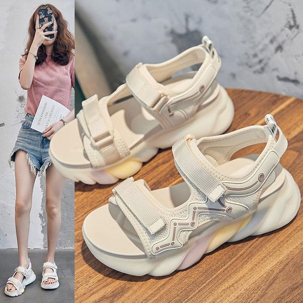

sandals women's summer style all-match casual thick-soled sports beach shoes zapatillas mujer chaussure femme platform, Black