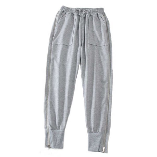 

summer zipper cotton cargo pant harajuku chain pockets ankle trousers high waist hip-hop harem 210531, Black;white