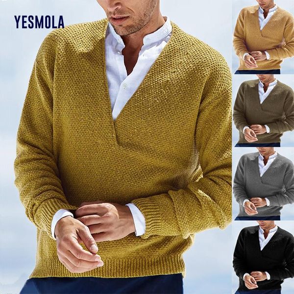 

men's sweaters yesmola autumn 2021 sweater pullover long sleeve fashion v-neck for men shirts casual male clothe, White;black