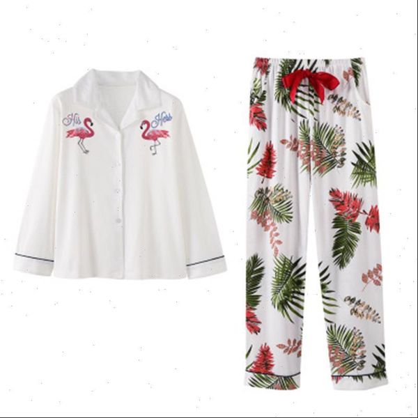 

100% cotton pajamas set embroidery womens sleepwears flamingo pyjama long shirt pants 2 pieces home fashion big size sleepwear, Black;red