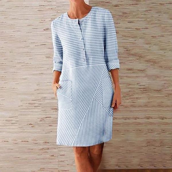 

casual dresses 2021 autumn long sleeve mini women striped dress loose button female party vestidos mujer plus size, Black;gray
