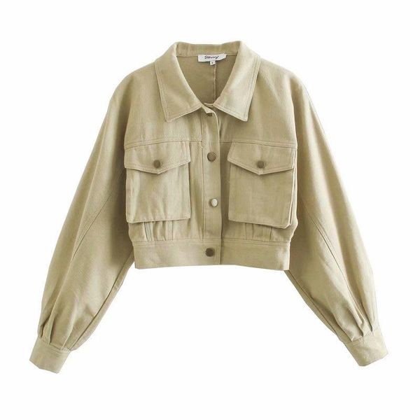 

women short coat solid pockets long sleeve turn-down collar cropped jackets female fashion casual clothes women's, Black;brown