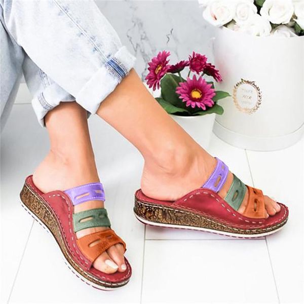 

dress shoes women's ladies fashion mixed color slip on wedges sandals casual slipper bayan sandalet chaussures femme ete 2021, Black