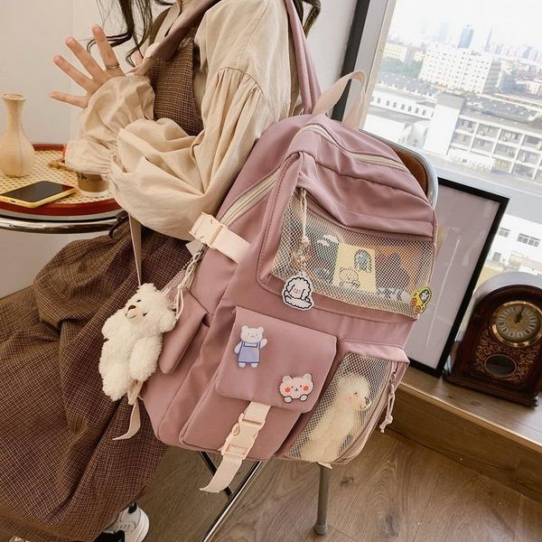 

backpack puimentiua kawaii nylon women fashion waterproof rucksack for teen girls school bag cute student bookbag travel mochila