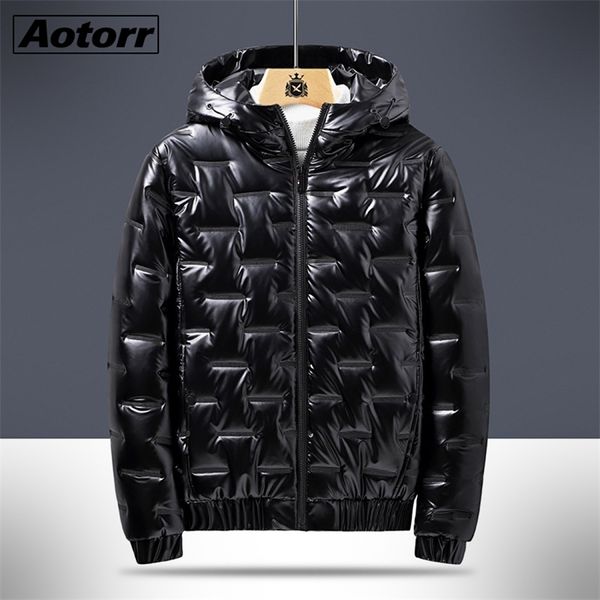 Winter Men's Capeted Parkas Windbreaker Moda Casacos Térmicos Mens Grosso Quente Brilhante Black Jackets Marca Outwear Homens Roupas 6XL 210818