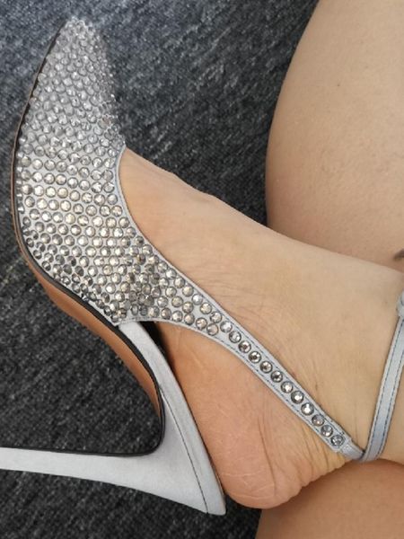 

dress shoes silver crystal stiletto heels back strap thin high heel solid handmade women pumps anke bling, Black