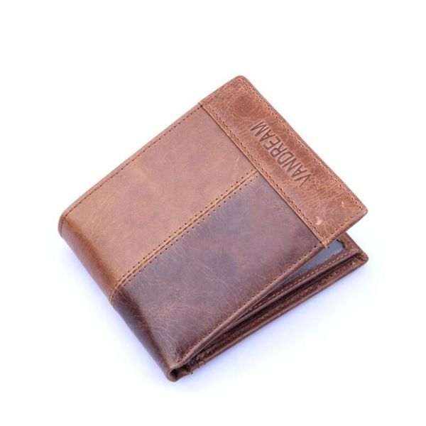 

wallets men real leather retro coin purse short matte stitching card holder male wallet 3 layer folded money bag, Red;black