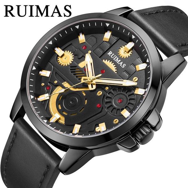 

wristwatches ruimas brand casual fashion men's watches outdoor sports luminous mechanical wind belt waterproof quartz watch, Slivery;brown