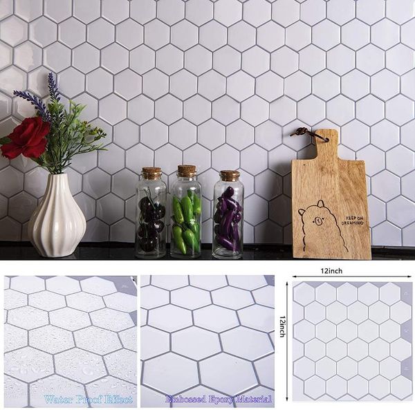 

wall stickers 3d hexagon self adhesive wallpaper sticker square tiles for kitchen and bathroom backsplash 30.5*30.5cm