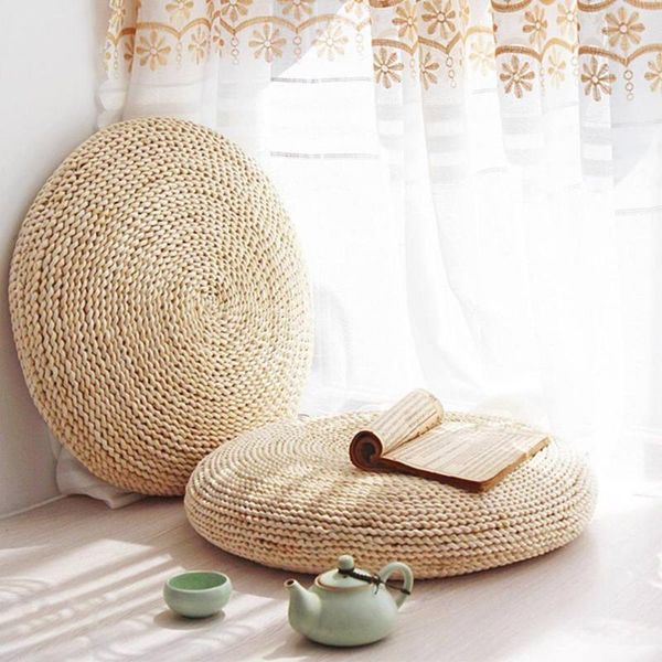 

round natural weave straw handmade pillow floor yoga seat mat thickening chair tatami meditation window cushion home decor cushion/decorativ
