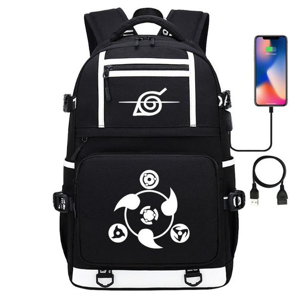 

uzumaki sasuke uchiha usb charging backpack narutto school notebook travel bags