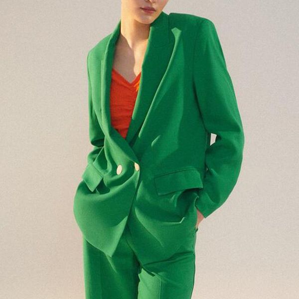 

women's suits & blazers novalya office lady notched women fashion double breasted jackets elegant loose green female ladies, White;black