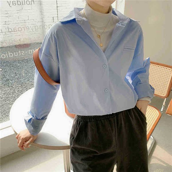 

women's knits & tees knits casual single-breasted blouses elegant turn-down collar female shirts summer basic women blusas pzpb, White