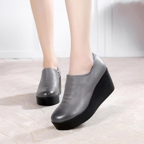 

dress shoes fashion leisure genuine leather women wedges high heel ladies platform black grey color classic