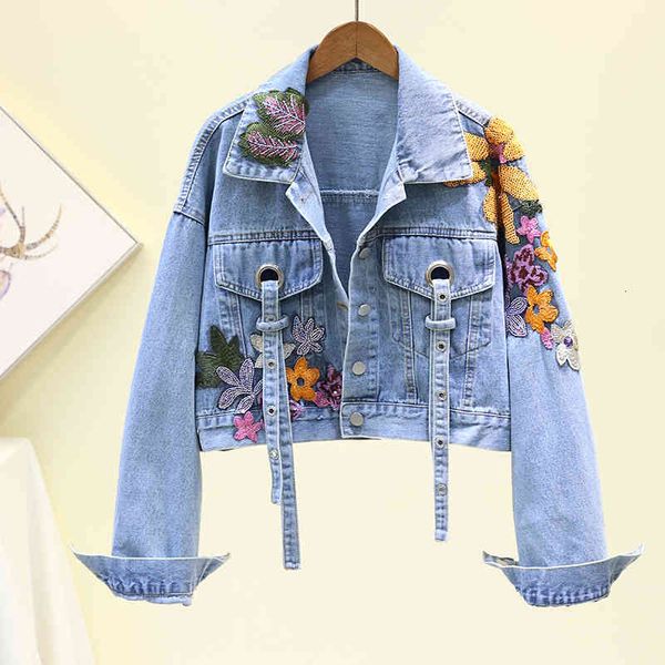 

women's jackets female autumn jean jacket, short jacket embroidered three dimensional floral with fashion gap b619. fusq, Black;brown