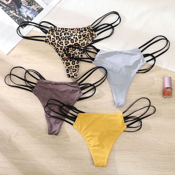 

print thong women's black ribbon cotton bottom crotch high elastic fun underwear, Black;white