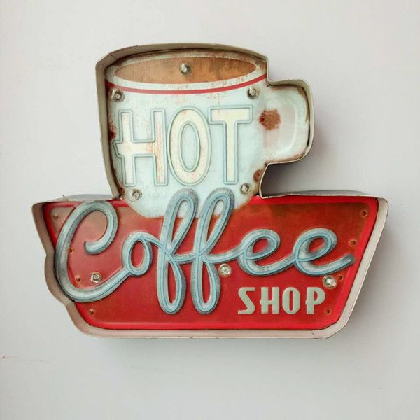 

coffee led signs vintage cafe shop decorative neon light home decor metal plate for wall retro coffee plaque 35.5x5x29.5cm