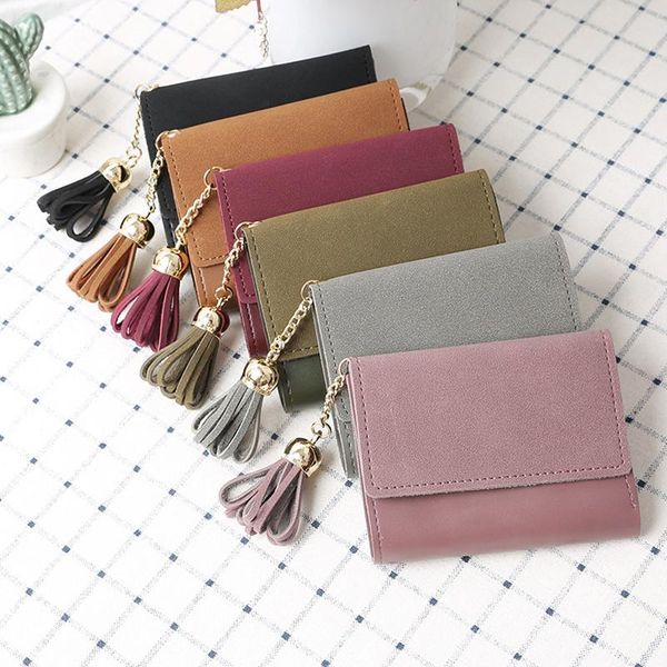 

wallets 2021 tassel women wallet small cute short pu leather fashion purses portefeuille female, Red;black