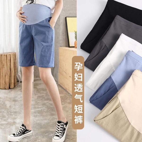 

cotton linen maternity shorts pregnant women summer thin loose short pants pregnancy outside khaki black trousers bottoms, White