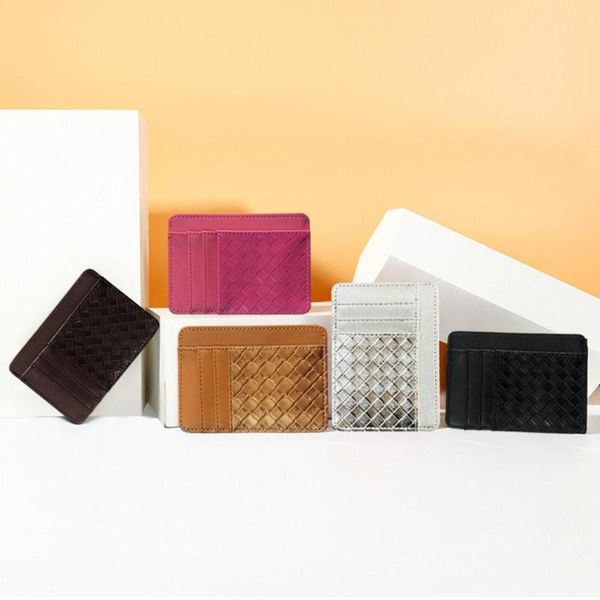 

wallets simple casual faux leather woven holder purse men card cash coin storage pouch, Red;black