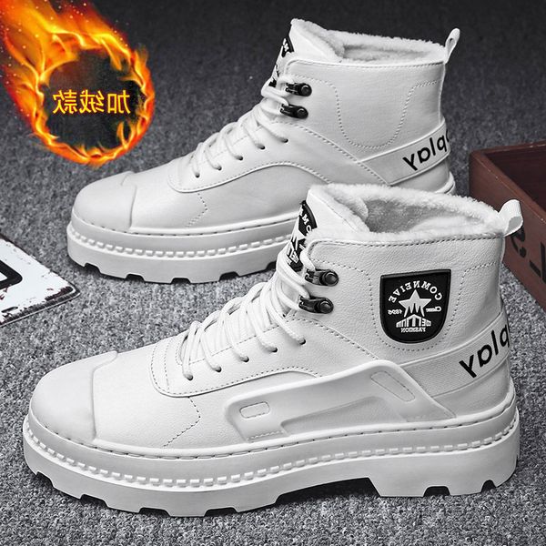 

2021 winter new men's high martin plush thickened warm cotton tooling outdoor casual short boots, Black