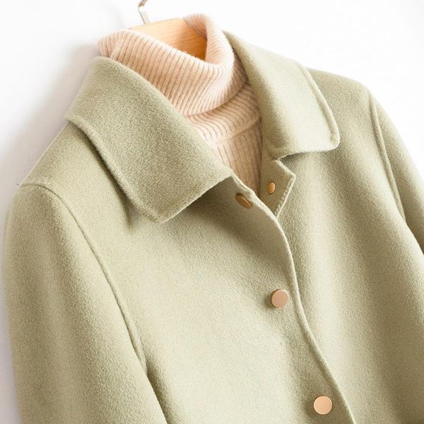 

women's wool & blends autumn and winter 2021 double-sided cashmere coat loose thin short slim doll collar high-end woolen, Black