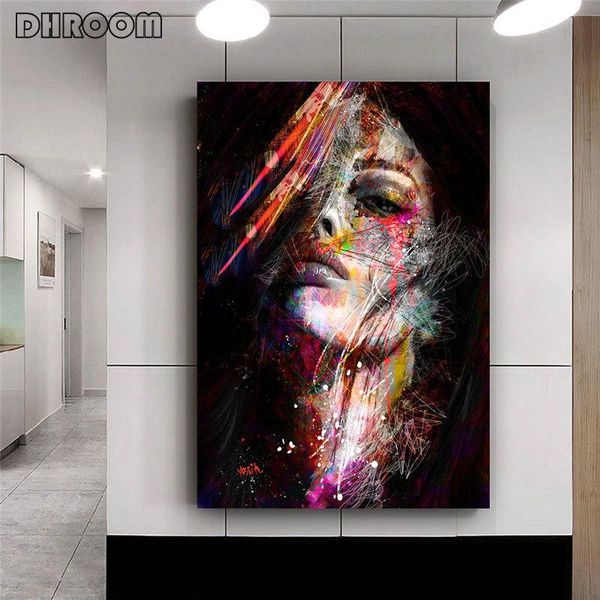 

paintings graffiti face canvas on the wall art abstract colorful woman posters and prints artwork picture home decor