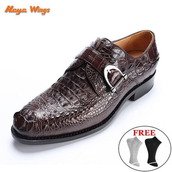 

leather dress vogue shoes for men monk-strap style real crocodile skin, Black