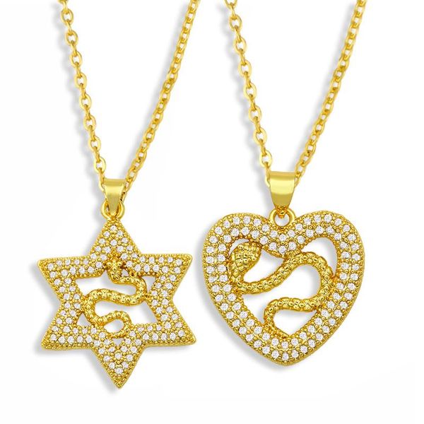 

white stone heart snake necklace for women cubic zirconia star pendant simple gold plated jewelry gifts nket07 necklaces, Silver