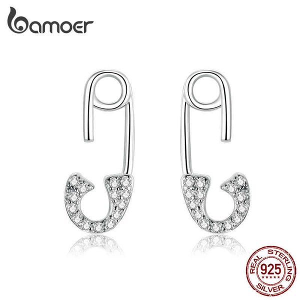 

bamoer silver 925 love pin stud earrings for women clear cz design luxury wedding statement jewelry bse284, Golden