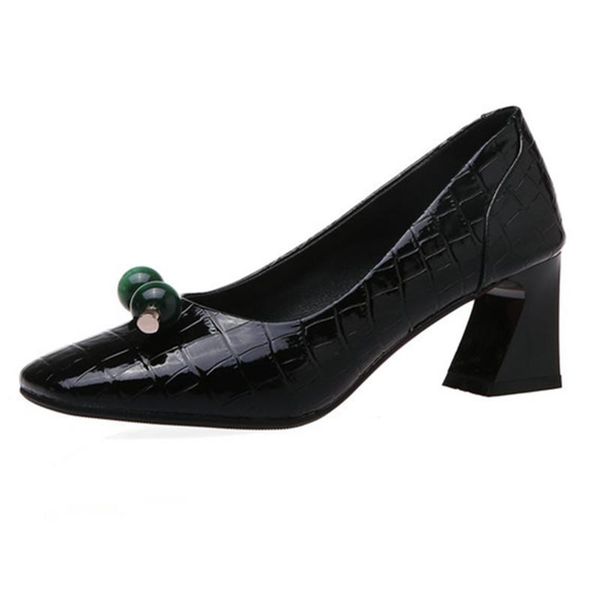

square toe quality pu leather spring autumn ladies pumps heel concise shallow women single shoes size 34-40 dress, Black