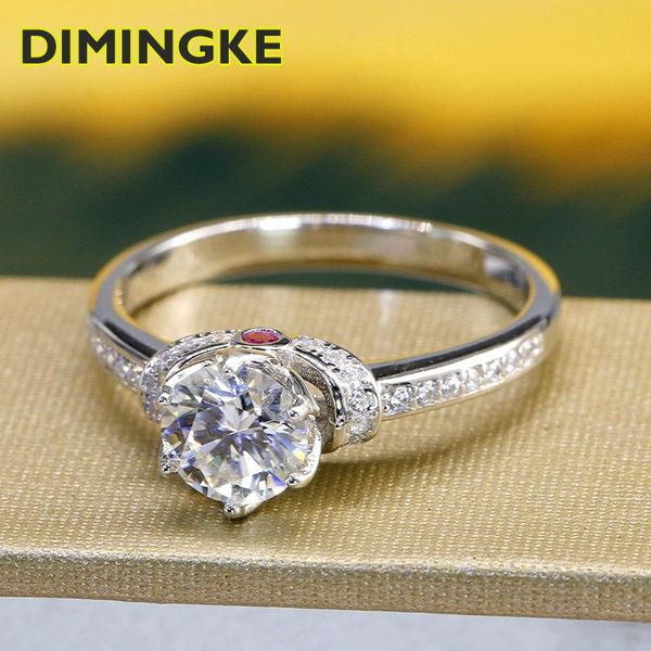 

cluster rings dimingke really 1 6.5mm moissanite female ring gra certificate party anniversary fine jewelry, Golden;silver
