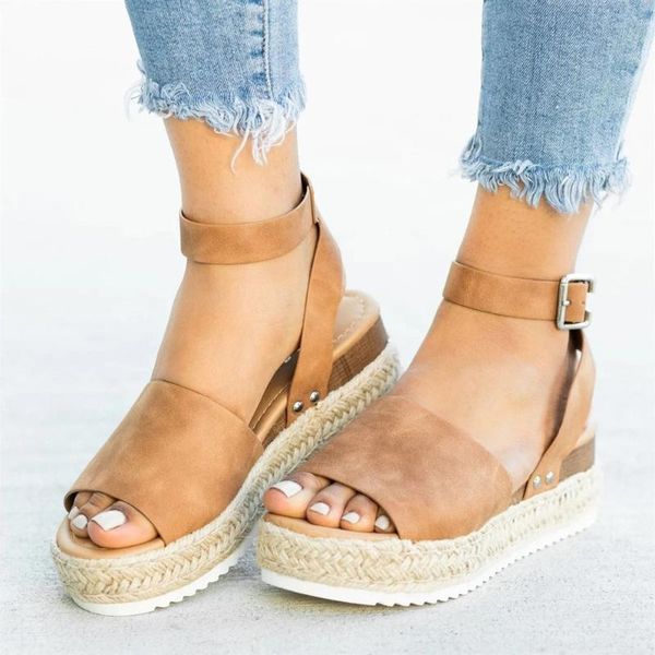 

summer women's fashion casual leopard high heels peep toe platforms wedges beach sandals shoes plus size chaussures femme#g3, Black