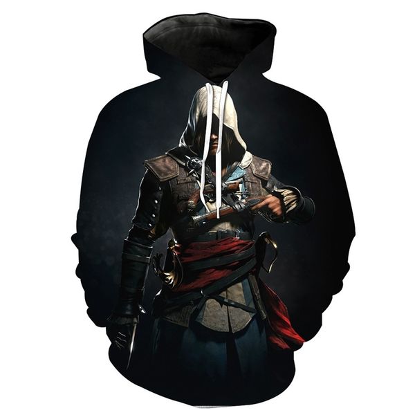 

2019 baseball uniform game assassin creed 3d digital printing hoodie, Black