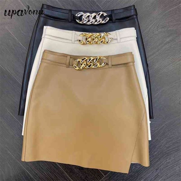 

elegant women's pu short skirt summer fashion pure color package hip belt high waist mini 210524, Black