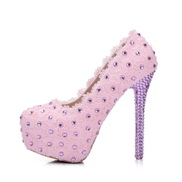

sandals pink lace flower wedding rhinestone 14cm ultra high heels platform women's single bridal shoes, Black