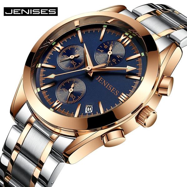 

wristwatches jenises men military sport watch men's quartz clock full steel casual business gold watches relogio masculino, Slivery;brown
