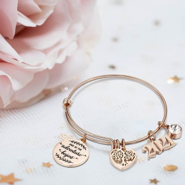 

charm bracelets 2021 graduation gifts stainless steel college high school inspirational pendant bracelet adjustable bangle jewelry, Golden;silver