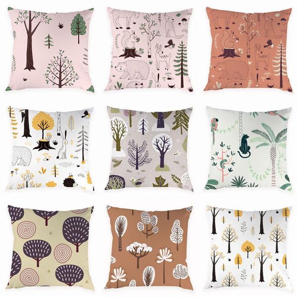 

cushion/decorative pillow cartoon plant pattern cushion cover decoration car pillowcase hand painted tree peach skin house home 45x45cm