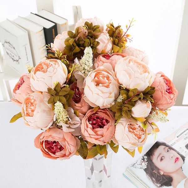 

5pcs/lot artificial peony flower european style decoration five color simulation wedding bouquet silk decorative flowers & wrea