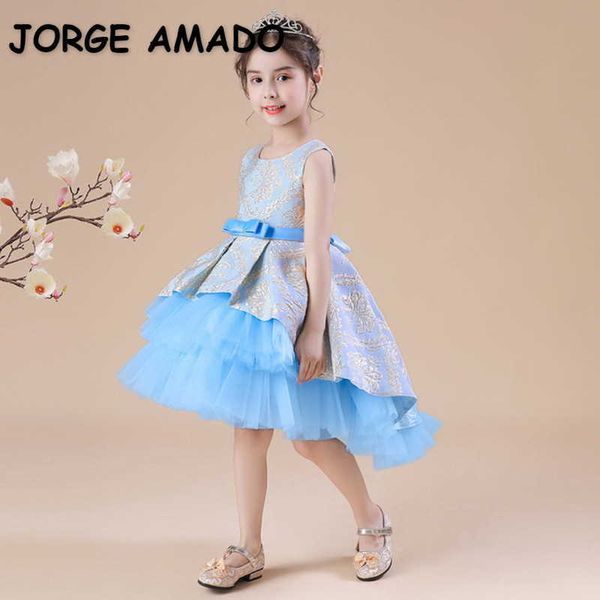 

summer kids girls dresses sleeveless bow high low princess dress for party wedding piano perform clothes e2171 210610, Red;yellow