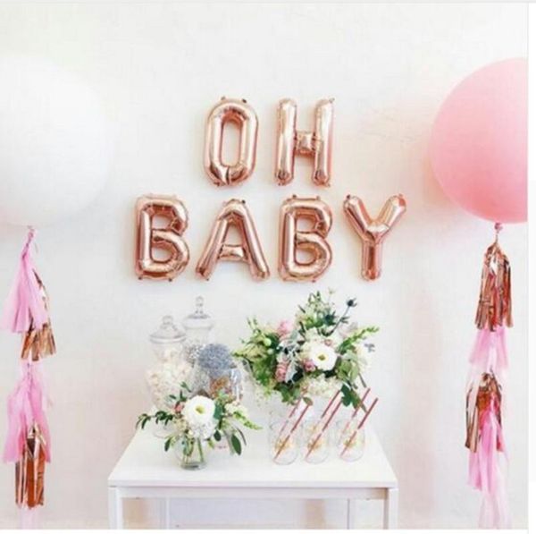 

6pcs/lot 16inch oh baby foil balloons rose gold silver christening baptism gender reveal wash party decoration