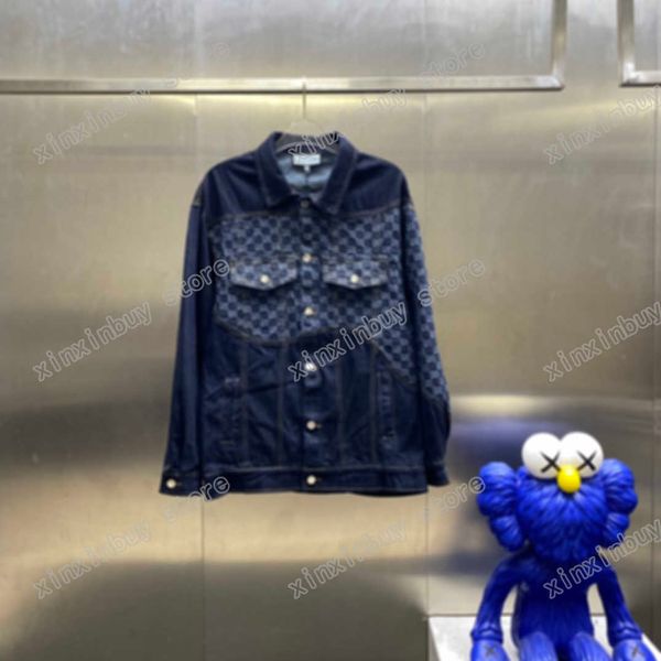 

21ss mens designers jackets letter jacquard denim patchwork clothes streetwear coats outerwear hooded men clothing cotton black white blue, Black;brown