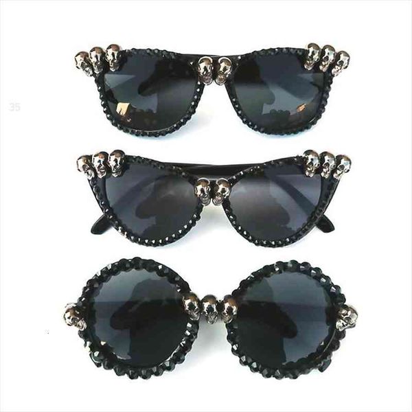 

women gothic black cat eye skull sunglasses rhinestone gorgeous cateye ladies round sun glasses dropshipping vintage eyewear, White;black